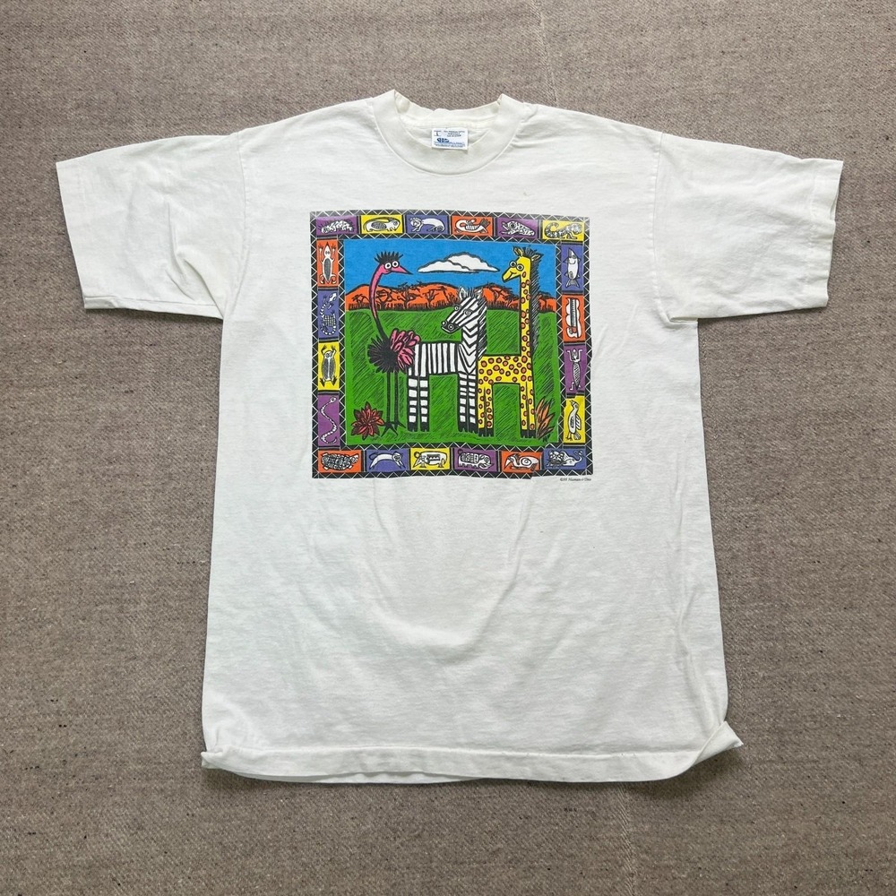 Vintage Human I Tees Shirt Men's Large White 1990s Nature‎ Art